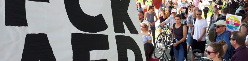 Auf der Demonstration von den Messehallen zum Rathausplatz
