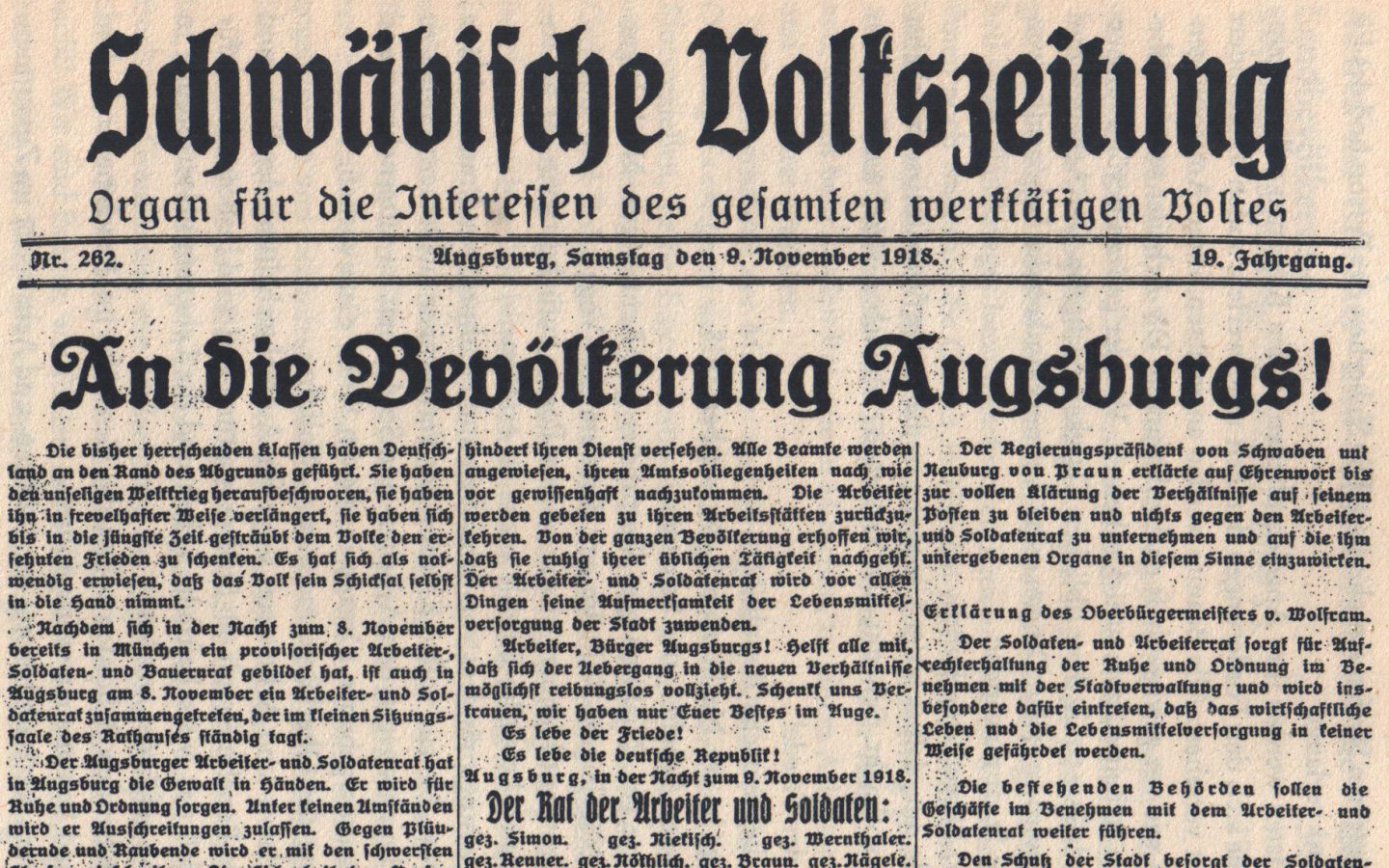 Schwäbische Volkszeitung, 9. November 1918